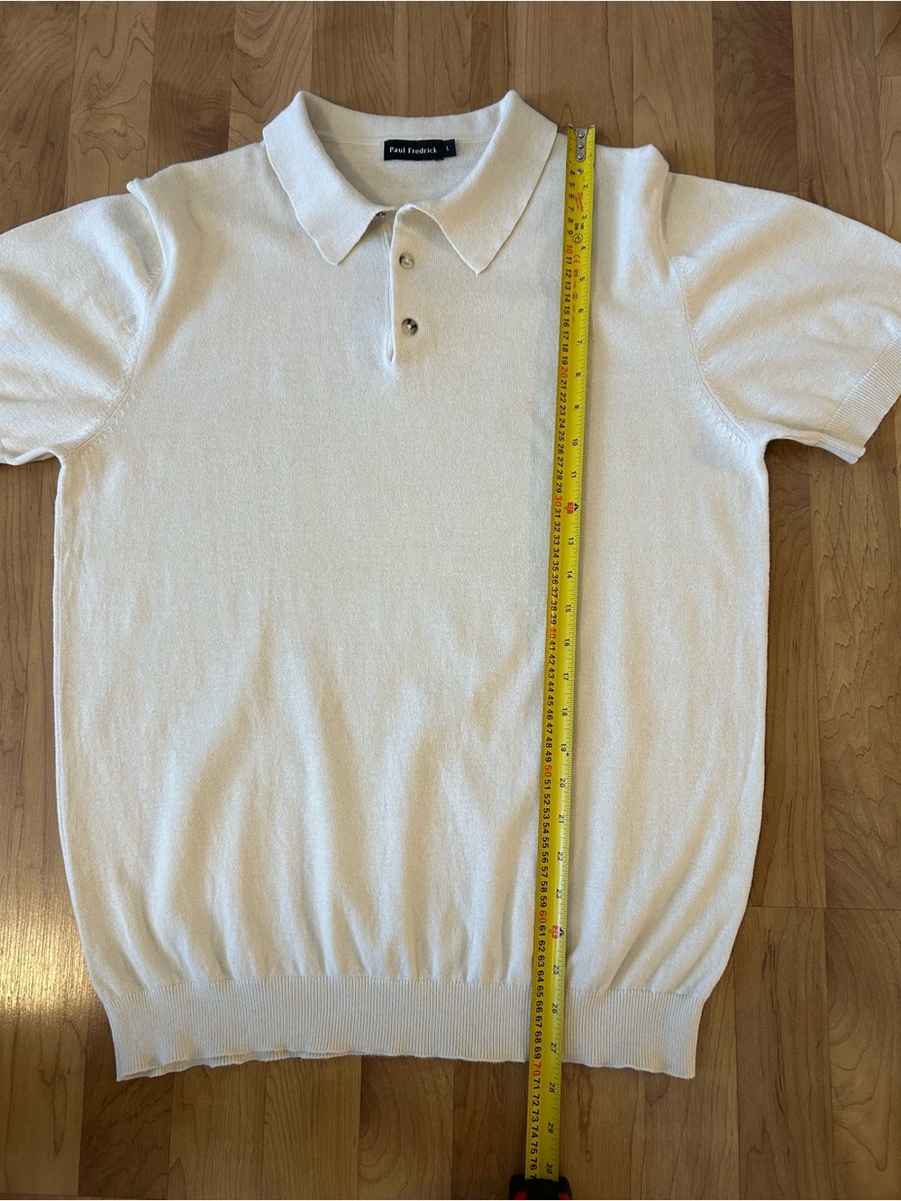 Paul Fredrick Men's Cream Knit Polo - Picture 5 of 8